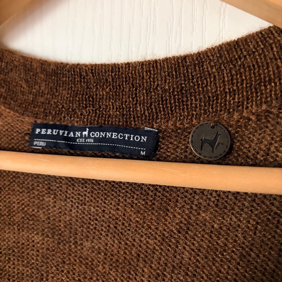 Peruvian Connection Brown Baby Alpaca Button Peplum Ruffle Sweater Top, Medium - Picture 5 of 10